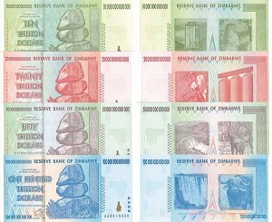 4 Zimbabwe Notes - Set of Four Denominations - Foreign Paper Money